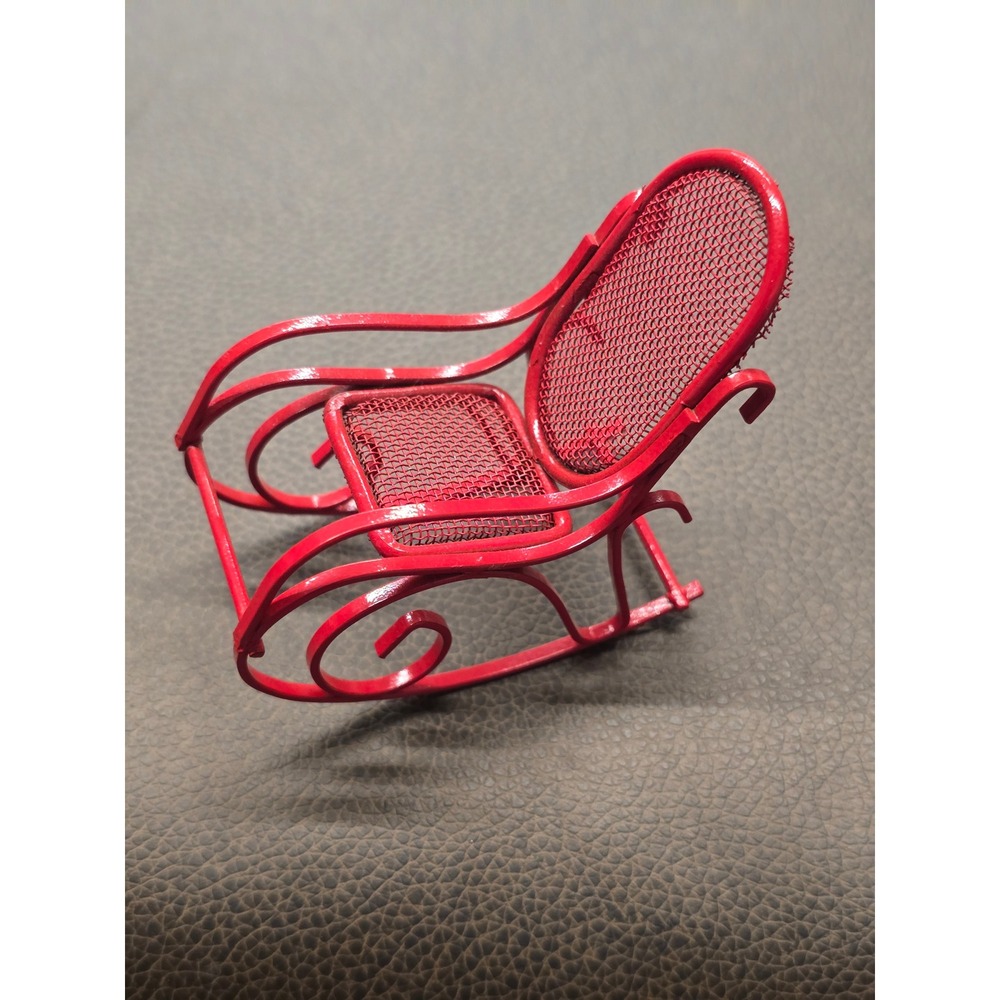 Miniature Red Metal Rocking Chair Mesh Seat Dollhouse Furniture Decor